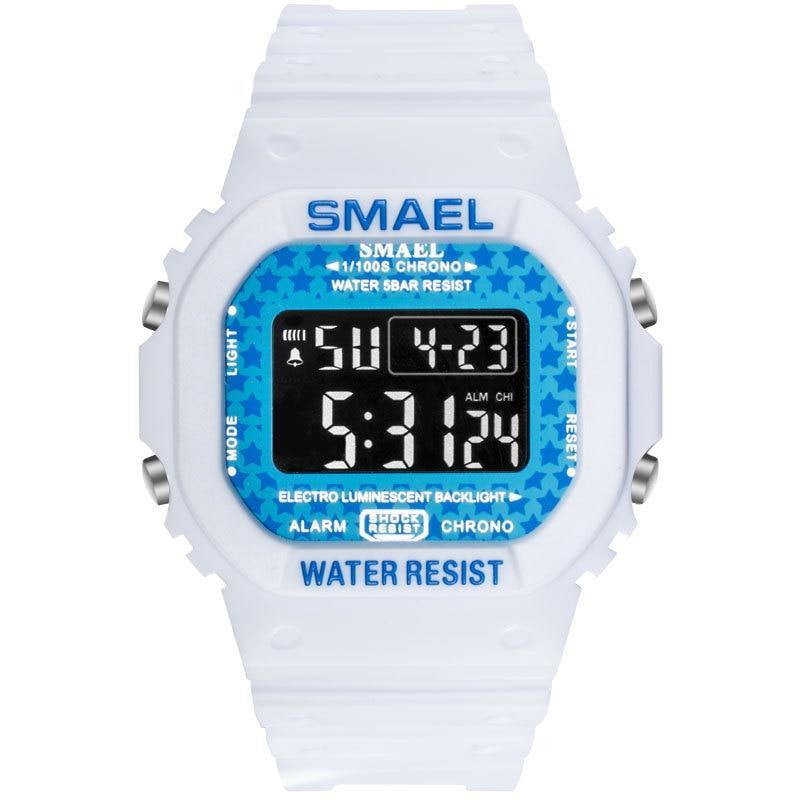 Relógio SMAEL Clássico 1801 - Classic Watich relógio 025 AmploTech Branco Detalhe azul 